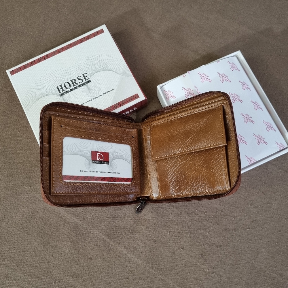 Horse Imperial Zippered Leather Mens Wallet Brown Color Brand New. - Picture 6 of 8
